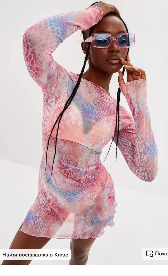 Damen transparentes Maxikleid mit Leopardenmuster Echo Archiv