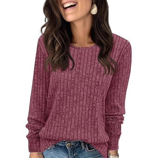 Damen Strukturierter Rippstrick-Pullover mit Rundhalsausschnitt, legerer Silhouette und weichen Bündchen Echo Archiv