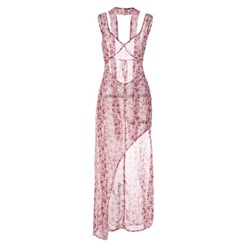Damen Floral Maxi-Strandkleid mit attraktiven Schlitzdetails und Rückenband Echo Archiv