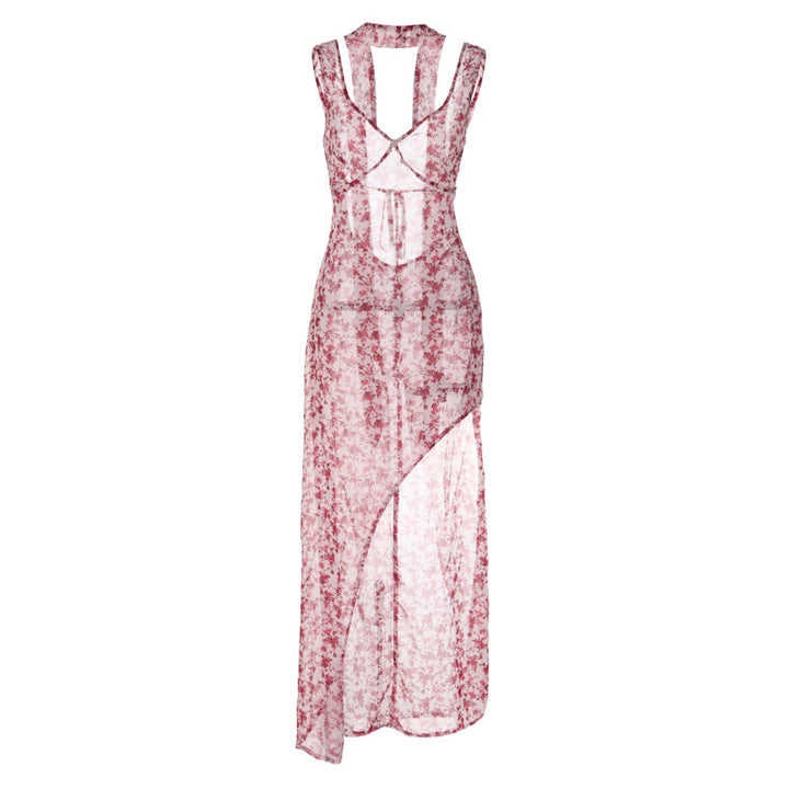 Damen Floral Maxi-Strandkleid mit attraktiven Schlitzdetails und Rückenband Echo Archiv