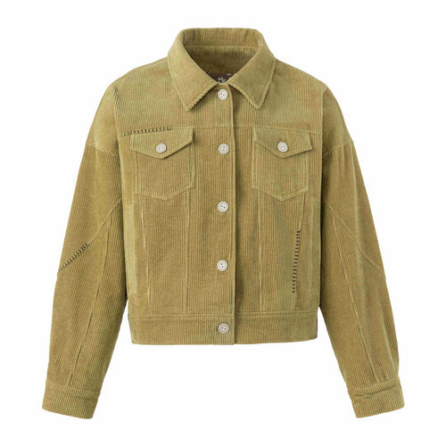 Damen Kurz geschnittene Cord‑Truckerjacke im Boxy‑Cut mit Pattentaschen Echoarchiv