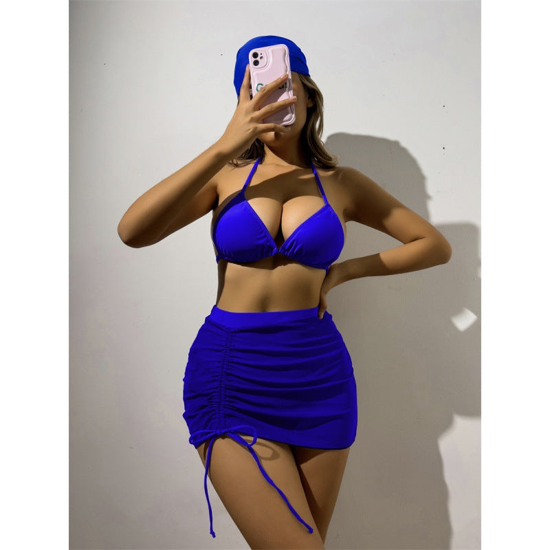Damen Triangelbikini-Set mit transparentem Überrock und modischem Stirnband Echo Archiv