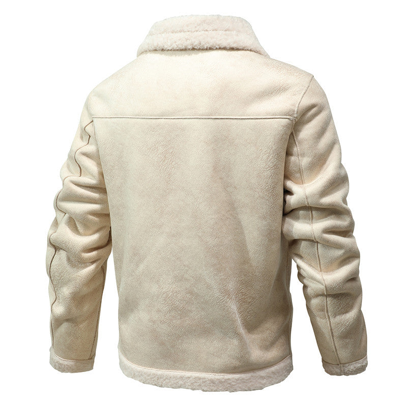 Herren Jacke im Aviator‑Stil mit Teddyfutter, Kunstvelours & Reißverschlusstasche Echoarchiv