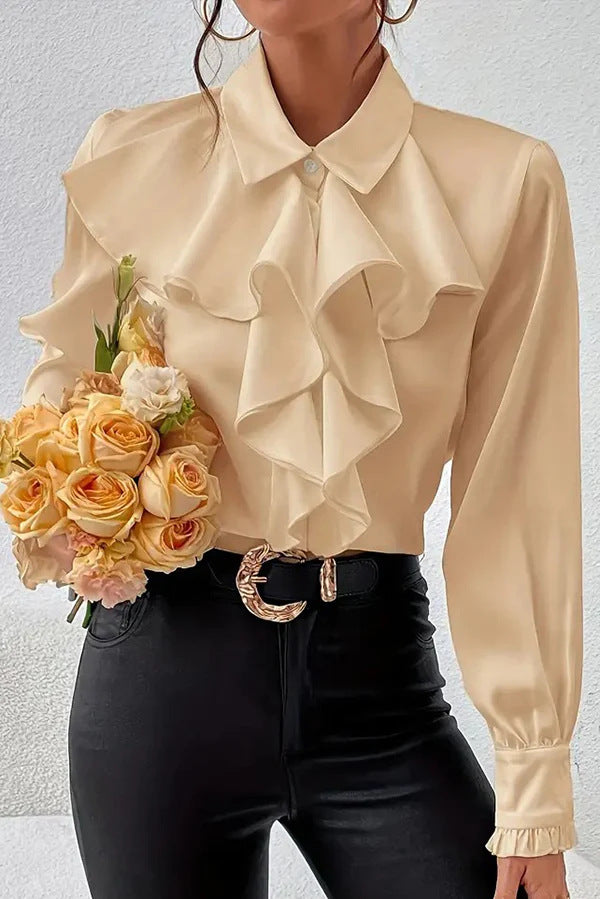 Damen Elegante Rüschenbluse mit Volants, Hemdkragen und Manschetten – Élovi