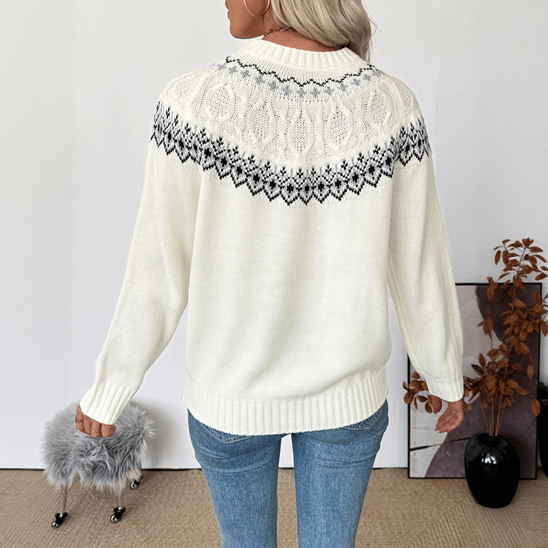 Damen Gemusterter Strickpullover mit Rundhalsausschnitt Echo Archiv