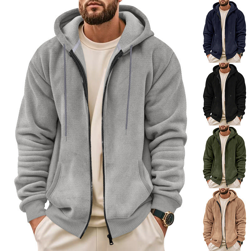Herren Strukturiertes Kapuzen-Sweatshirt mit Vollzip, Seitentaschen und Rippbündchen Echoarchiv