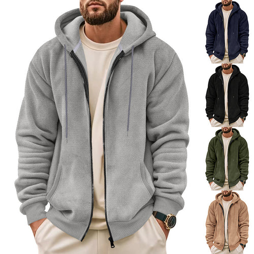 Herren Strukturiertes Kapuzen-Sweatshirt mit Vollzip, Seitentaschen und Rippbündchen Echoarchiv