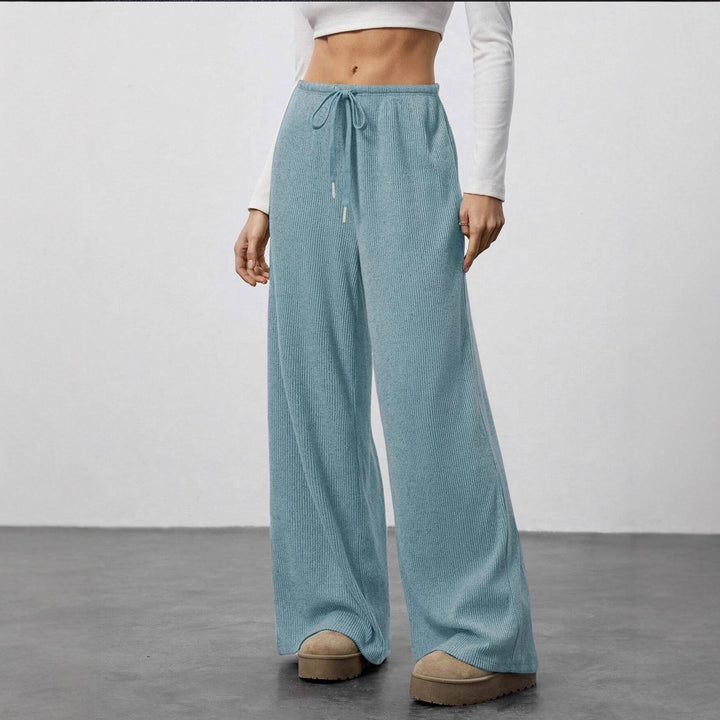 Damen Weiche Rippstrick Loungehose mit weitem Bein und Kordelzug – Avélisse