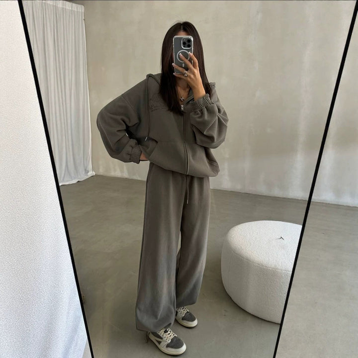 Damen Weiches Oversize-Kapuzen-Sweatjacken-Set mit weiter Jogginghose Echoarchiv