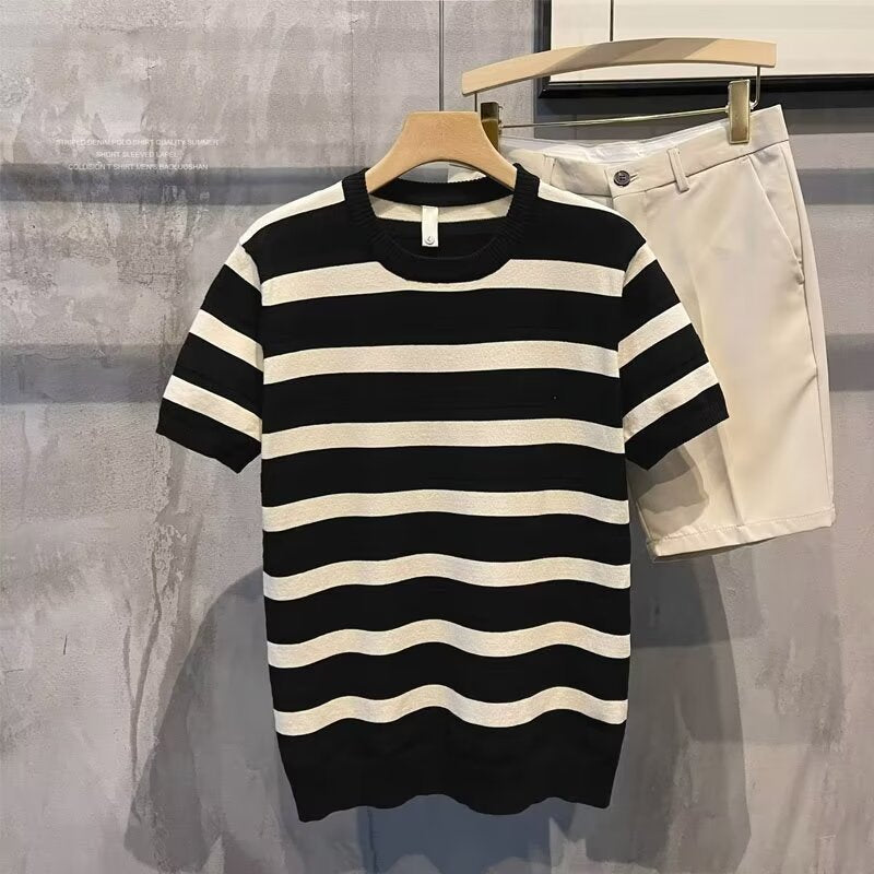 Herrenmode Kurzarm Streifen T-Shirt Echo Archive