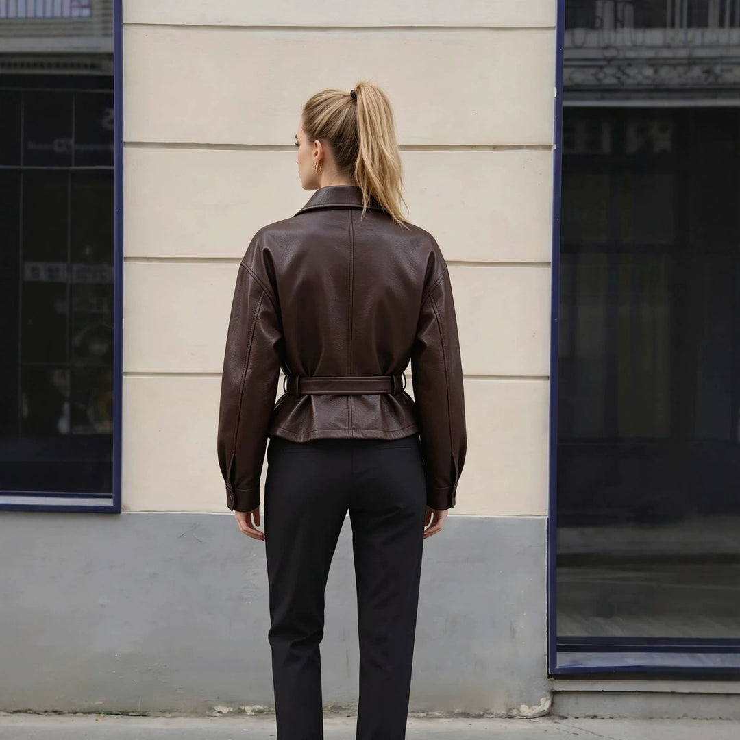 Damen Modische Lederjacke mit Gürtel Echo Archiv