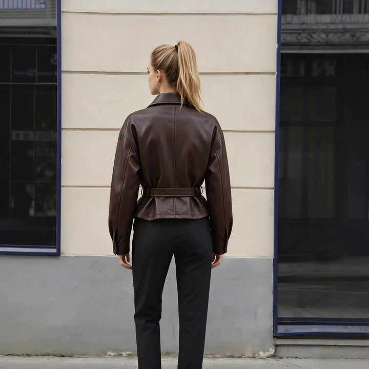 Damen Modische Lederjacke mit Gürtel Echo Archiv
