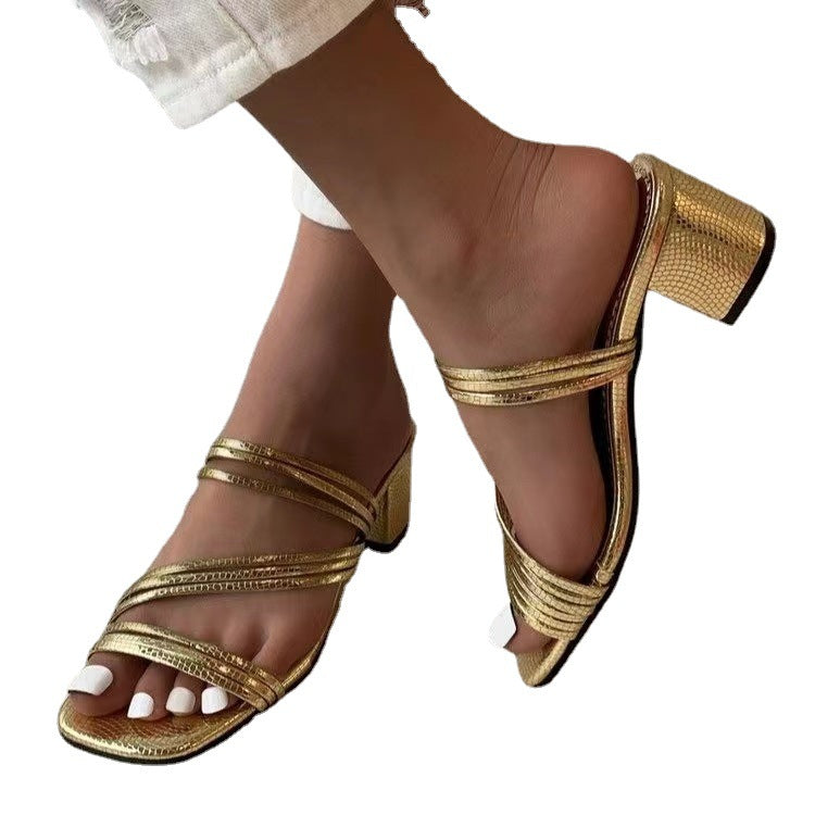 Damen nan elegante Mehrfachriemen-Mule mit mittelhohem Blockabsatz und Schlangenprägung Echo Archiv