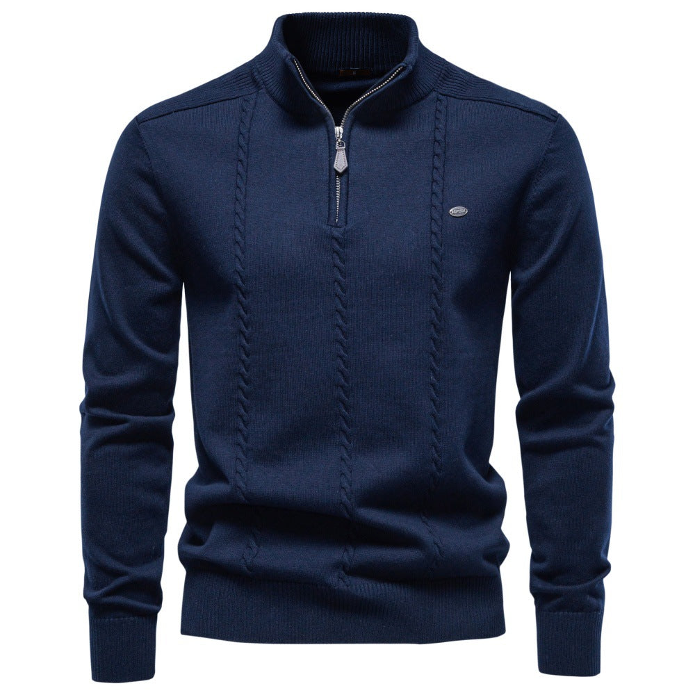 Herren Feinstrickpullover mit halbem Reißverschluss und vertikalem Zopfmuster Echoarchiv
