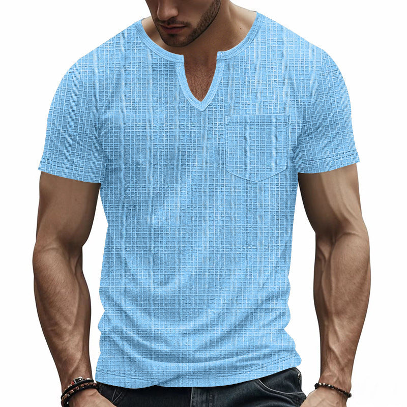 Herren Kurzarm V-Ausschnitt T-Shirt mit Brusttasche Echoarchiv