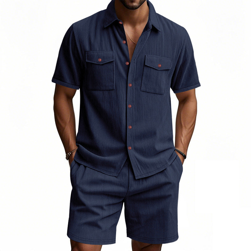 Herren lässiges Kurzarm-Hemd- und Shorts-Set Echoarchiv