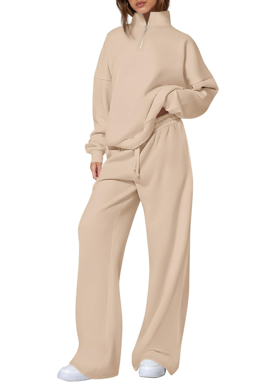 Damen nan oversized Jogginganzug mit Stehkragen halbem Reißverschluss und weitem Bein Echo Archiv