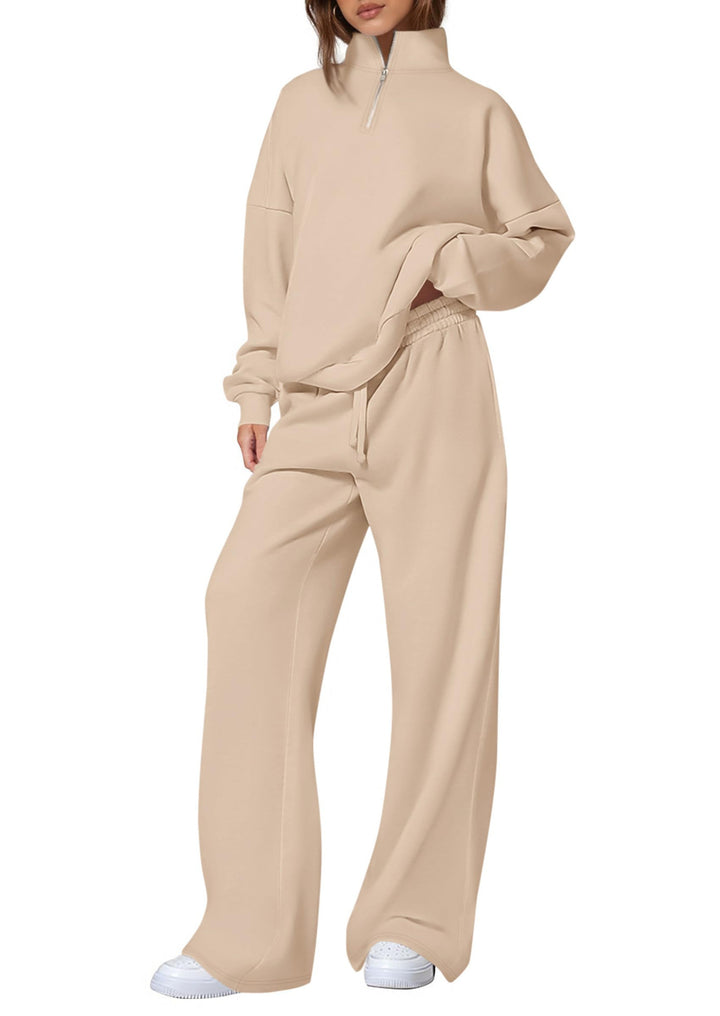 Damen nan oversized Jogginganzug mit Stehkragen halbem Reißverschluss und weitem Bein Echo Archiv