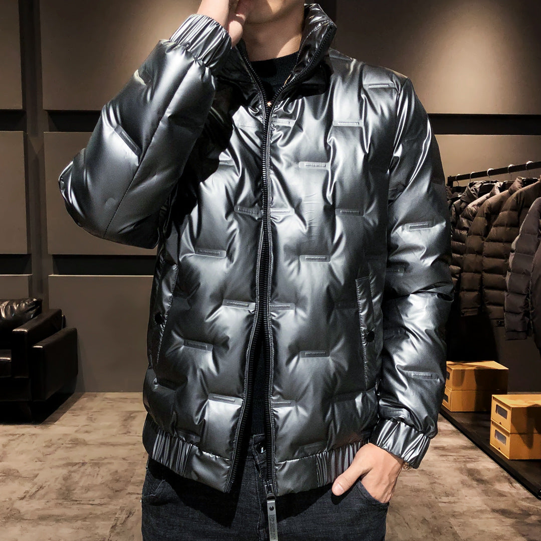 Herren glänzende Stepp‑Thermojacke mit quadratischer Steppe und hohem Stehkragen – Taviero