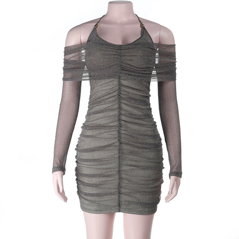 Damen figurbetontes Minikleid mit transparenten Ärmeln und Rüschendetails Echo Archiv