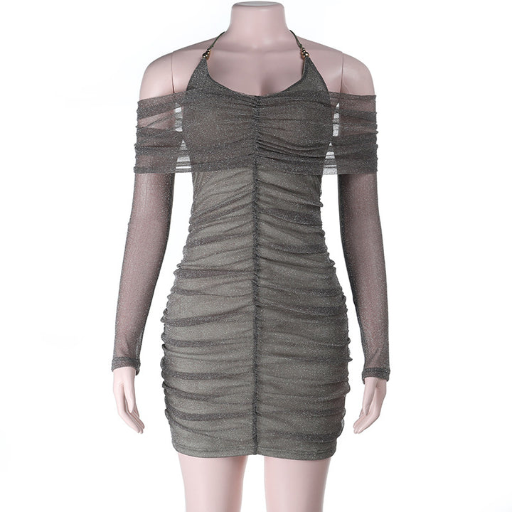 Damen figurbetontes Minikleid mit transparenten Ärmeln und Rüschendetails Echo Archiv