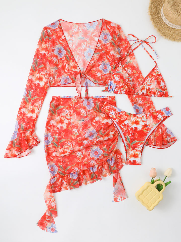 Damen Badeset mit floralem Design, kurzem Oberteil und Wickelrock Echo Archiv