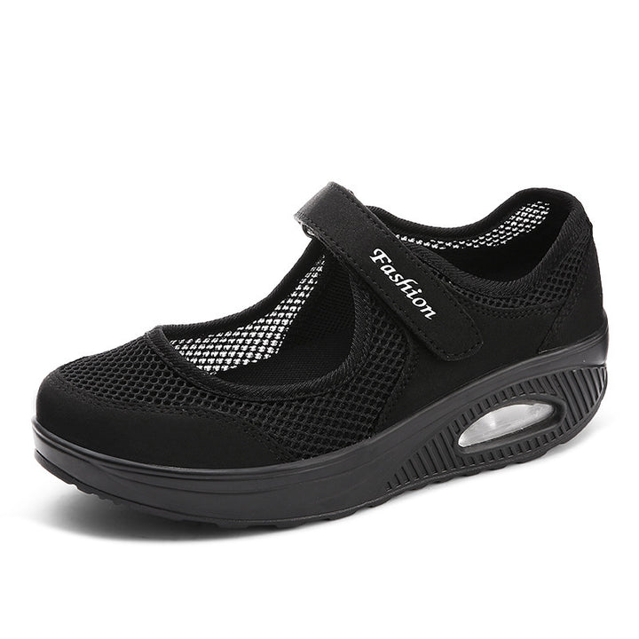 Damen Sportliche Mary-Jane Wedgesneaker mit Luftpolster und atmungsaktivem Mesh – Névara