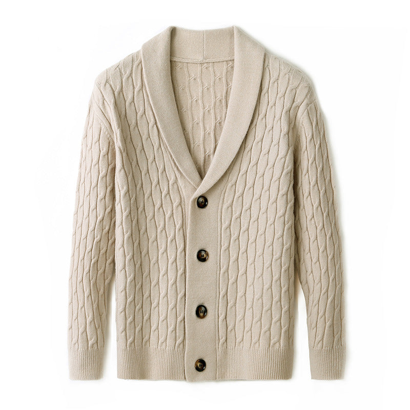 Herren Strickjacke mit modernem Kabelmuster und elegantem Kragen Echoarchiv