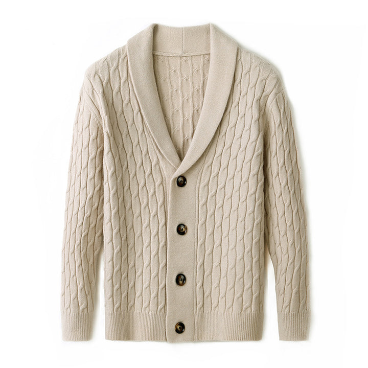 Herren Strickjacke mit modernem Kabelmuster und elegantem Kragen Echoarchiv