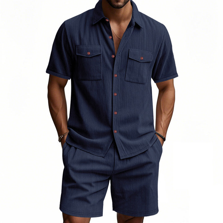 Herren lässiges Hemd-Shorts-Set mit strukturiertem Gewebe Echoarchiv