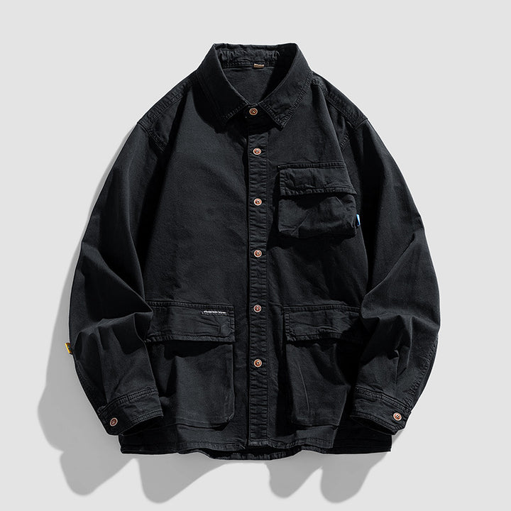 Herren Lockere Utility-Overshirt-Jacke mit Mehrfach‑Taschen aus robustem Baumwoll‑Twill Echo Archiv