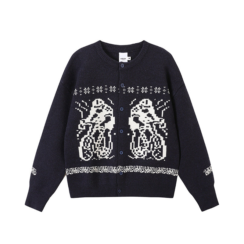 Damen Gemütlicher Grobstrickpullover mit grafischem Motiv Echoarchiv