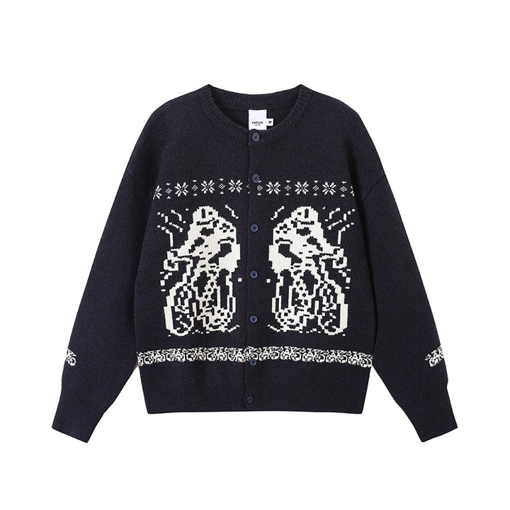 Damen Gemütlicher Grobstrickpullover mit grafischem Motiv Echoarchiv