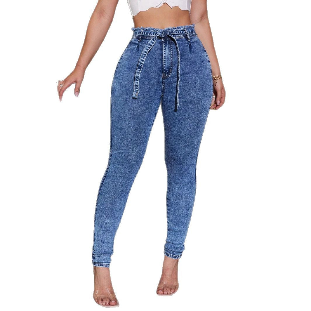 Damen Paperbag-Hochbund Skinny-Jeans mit Bindegürtel Echo Archiv