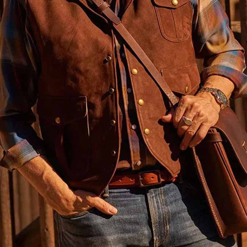 Herren Premium Wildlederweste mit funktionalen Taschen und klassischem Schnitt Echoarchiv