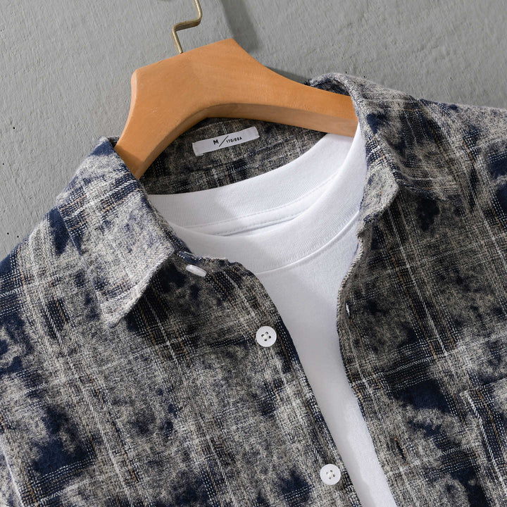 Herren Gebleichte Karo-Flanell-Overshirt Jacke im Used‑Look Echoarchiv