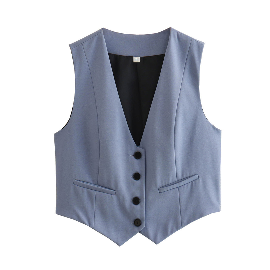 Damen nan elegante taillierte Business-Weste mit spitzem Saum, V-Ausschnitt und Leistentaschen Echo Archiv