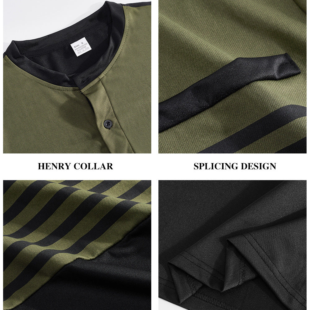 Herren nan modernes Langarm-Polo mit Henley-Blende gestreifter Brustpartie und Stehkragen Echo Archiv