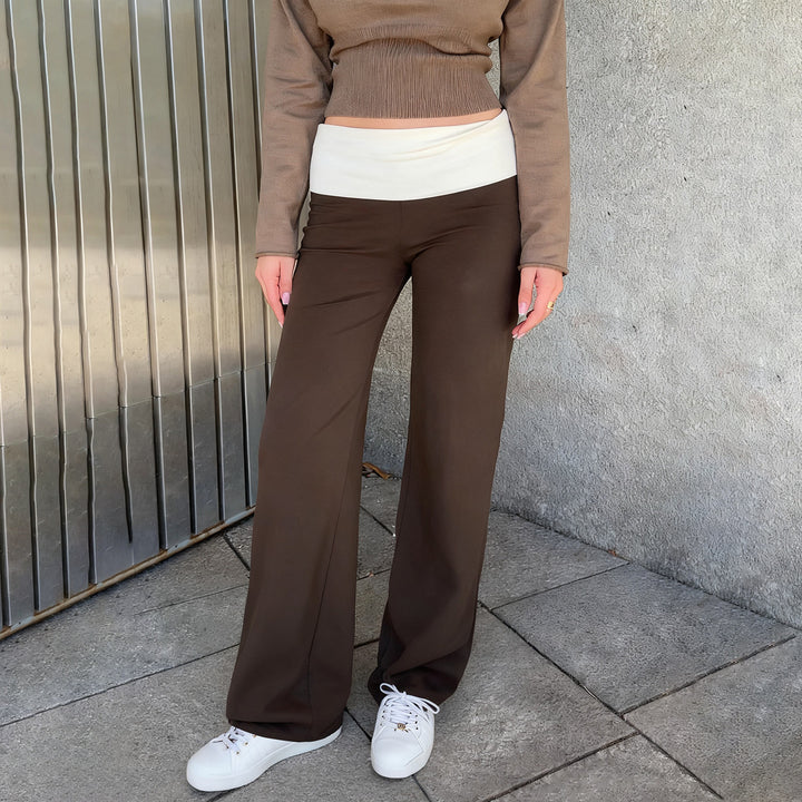 Damen nan weiche Yoga-Loungehose mit umklappbarem Bund und weitem Bein Echo Archiv