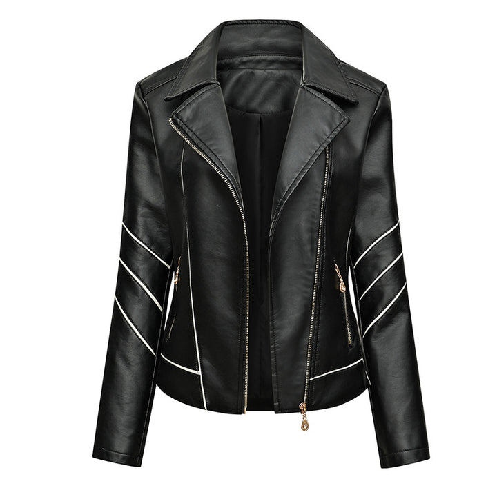Damen Bikerjacke aus Kunstleder mit asymmetrischen Ziernähten und tailliertem Schnitt Echoarchiv