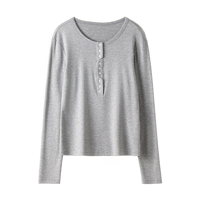 Damen Langärmeliges Henley-Shirt aus feinem Jersey mit dekorativer Knopfleiste Echo Archiv