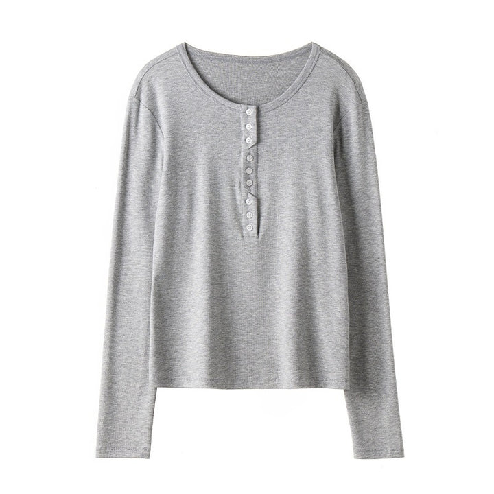 Damen Langärmeliges Henley-Shirt aus feinem Jersey mit dekorativer Knopfleiste Echo Archiv