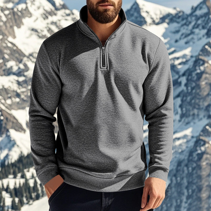Herren komfortables Halbzip-Sweatshirt mit Stehkragen, leicht angerauter Innenseite und geripptem Saum – Marzano