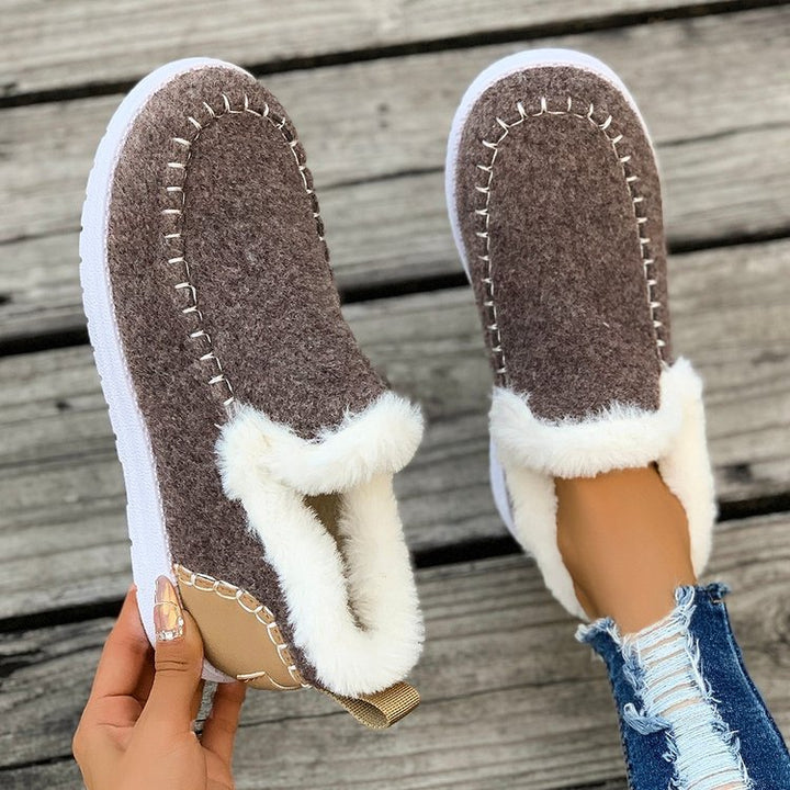 Damen Gefütterte Moccasin‑Sneaker in Wolloptik mit Teddyfutter und Ziernaht Echo Archiv