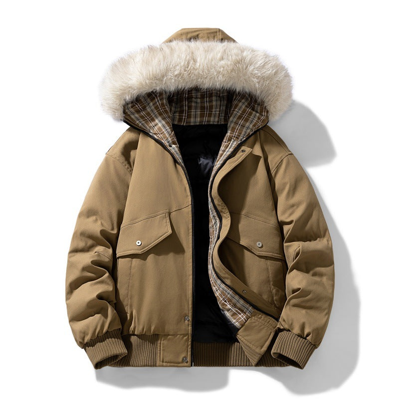 Herren gepolsterte Winterjacke mit Kapuze und abnehmbarem Kunstfellkragen – Marzano