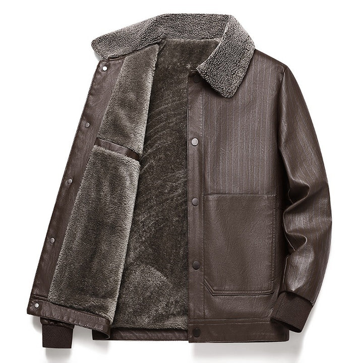 Herren Kunstleder-Blouson mit Sherpa-Kragen, wärmendem Teddyfutter und Nadelstreifen-Detail Echoarchiv