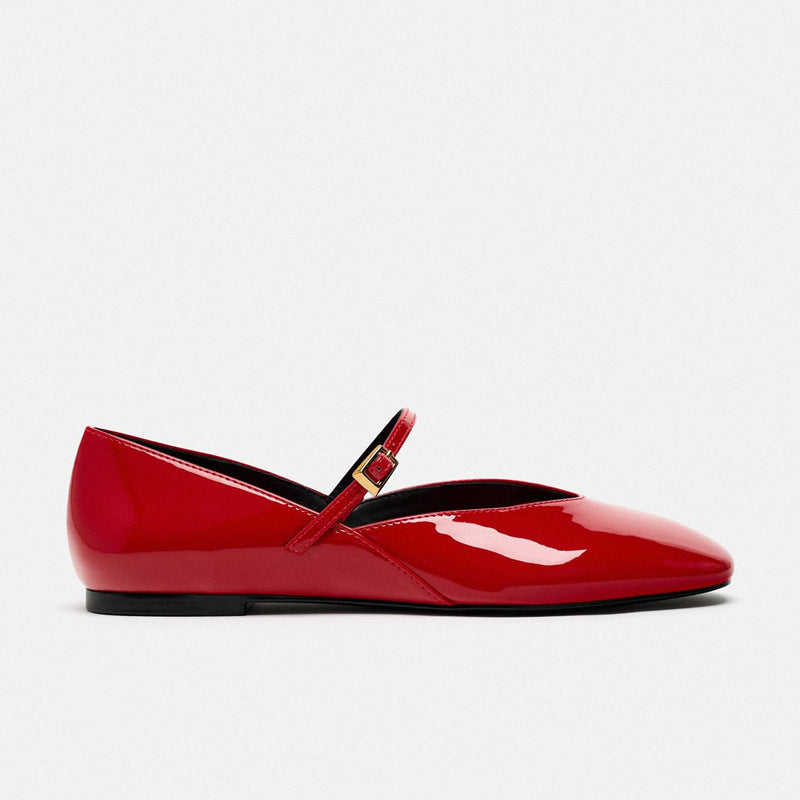Damen elegante Lack-Mary-Jane-Ballerinas mit feiner Metallschnalle und spitzer Vorderkappe – Lioré