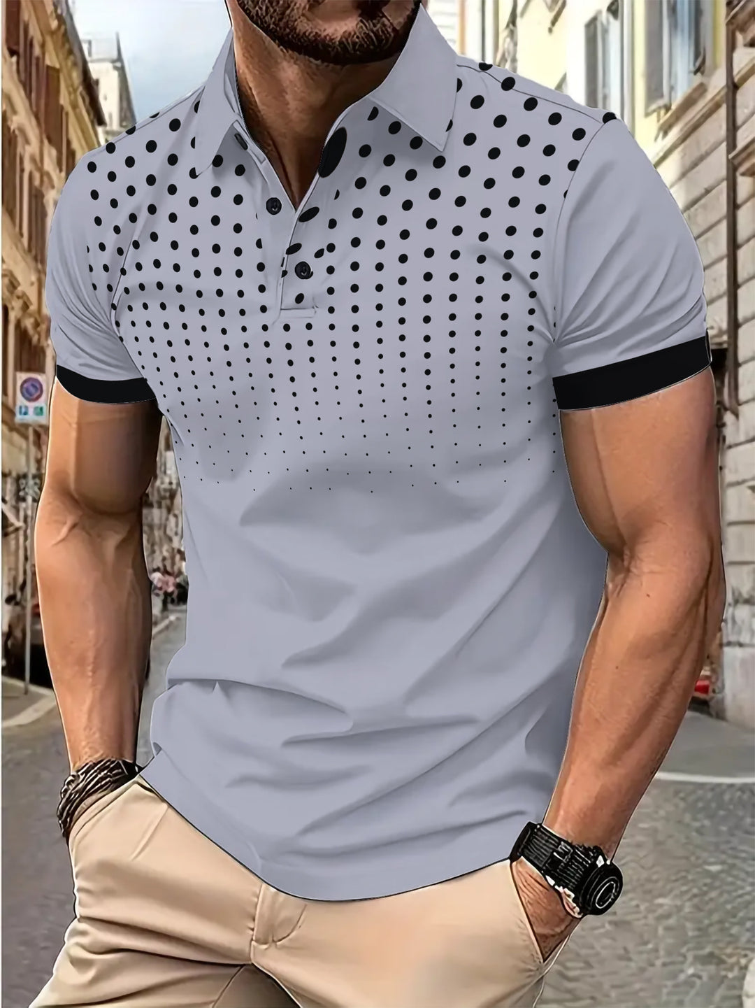 Herren Poloshirt mit dynamischem Punktmuster und modernem Schnitt Echoarchiv