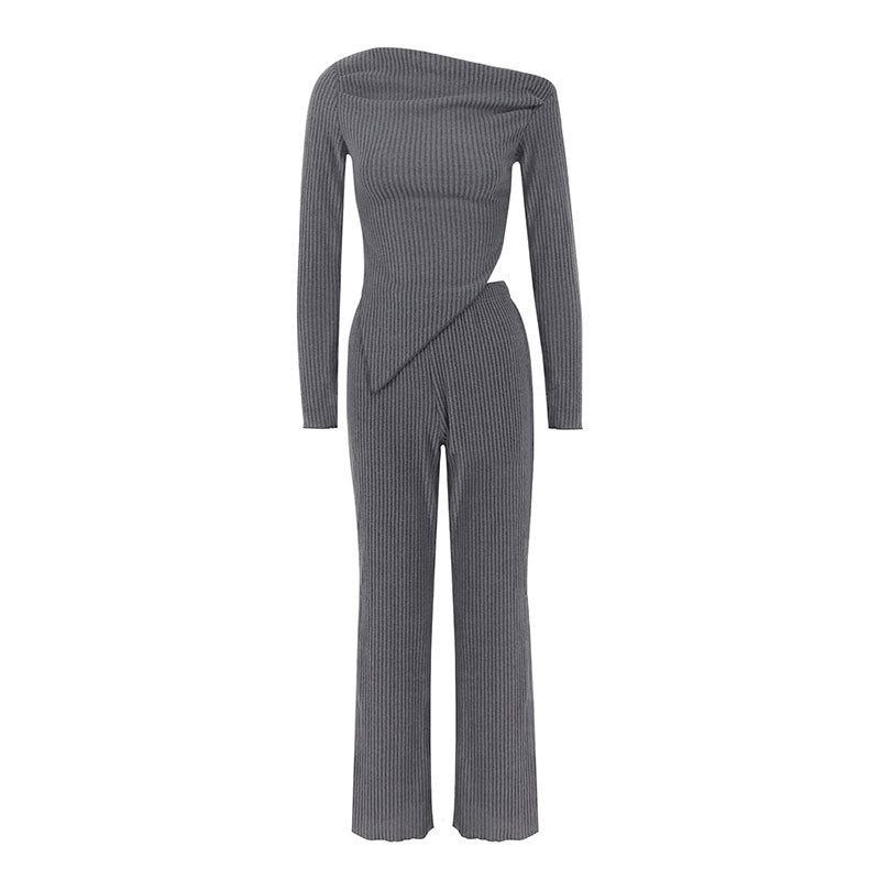 Damen figurbetontes Jumpsuit mit asymmetrischem Ausschnitt und langen Ärmeln Echo Archiv