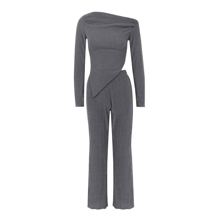 Damen figurbetontes Jumpsuit mit asymmetrischem Ausschnitt und langen Ärmeln Echo Archiv